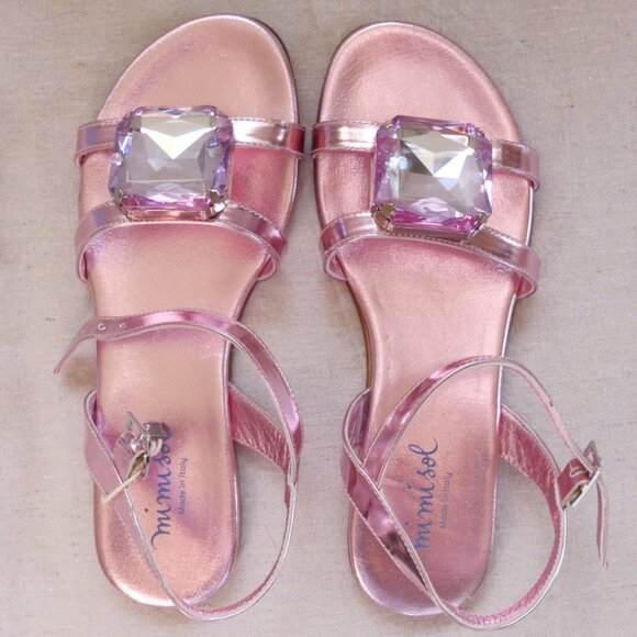 NWT MimiSol Girls 37 (7) Leather Jewel Sandals - Picture 1 of 15